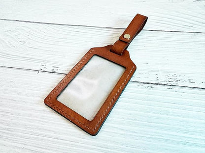 Mayan Corner - Handcrafted Brown Leather Luggage Tag with Adventure Quote, Decorative Stitching