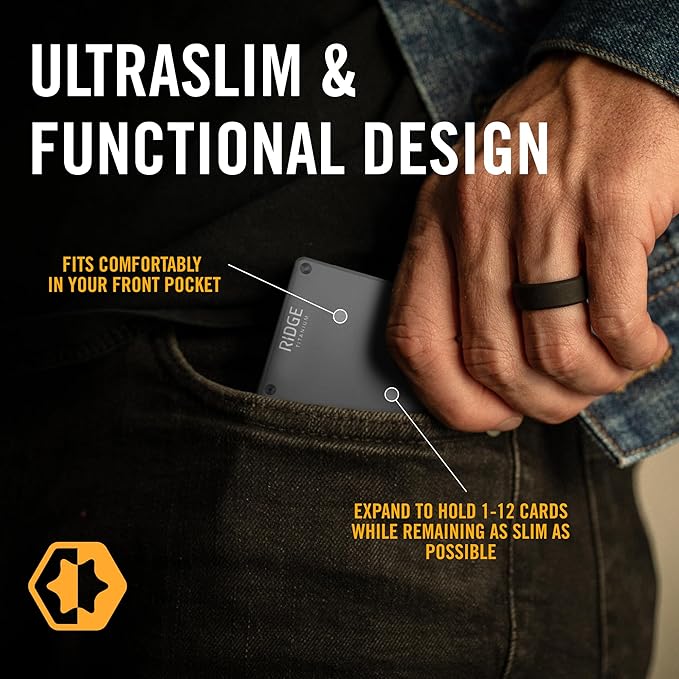 Ridge Wallet for Men - Slim Minimalist Compact Wallet and Card Holder, RFID Protected Front Pocket Wallets for Men with Integrated Cash Strap (Gunmetal Titanium)