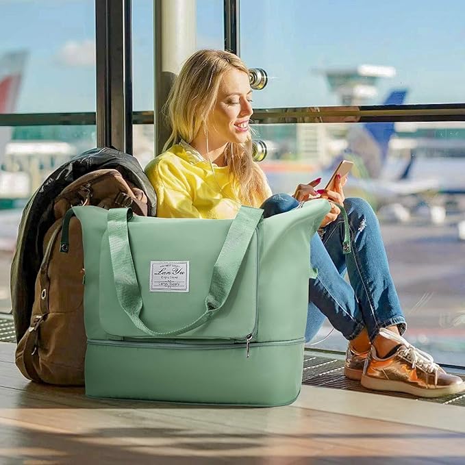 Ranslen Large Capacity Folding Travel Bag,Expansion Travel Duffel Bag with Dry and Wet Separation Portable Travel Duffel Bag