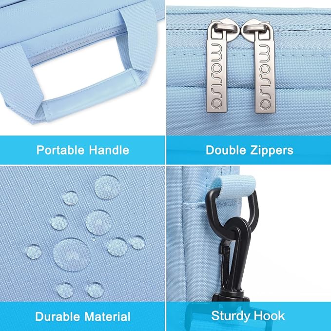 MOSISO Laptop Shoulder Bag 15.6 inch, 15-15.6 inch Computer Bag Compatible with MacBook Pro 16 inch, HP, Dell, Lenovo, Notebook with 2 Raised&1 Flapover&1 Horizontal Pocket&Handle&Belt, Airy Blue