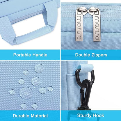 MOSISO Laptop Shoulder Bag 13.3 inch, 13-14 inch Computer Bag Compatible with MacBook Air/Pro 13 / Pro 14, HP Dell ASUS Lenovo with 2 Raised&1 Flapover&1 Horizontal Pocket&Handle&Belt, Airy Blue