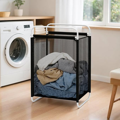 STO STO Laundry Hamper, 75L Laundry Basket with Vinyl Mesh Bag, Lightweight Portable Dirty Clothes Hamper, Laundry Bin with Metal Frame for Laundry Room, Bedroom, Closet and Dorm, Black Mesh