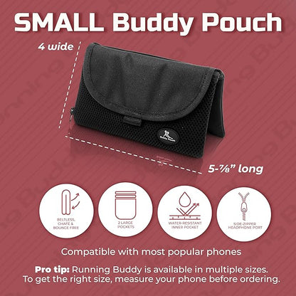 Running Buddy Buddy Pouch Fanny Pack for Women - Water-Resistant Belt Bag & Money Belt - Hands-Free Running Gear Waist Bag - Audio-Port Running Phone Holder - 5.9 x 4 in, Black