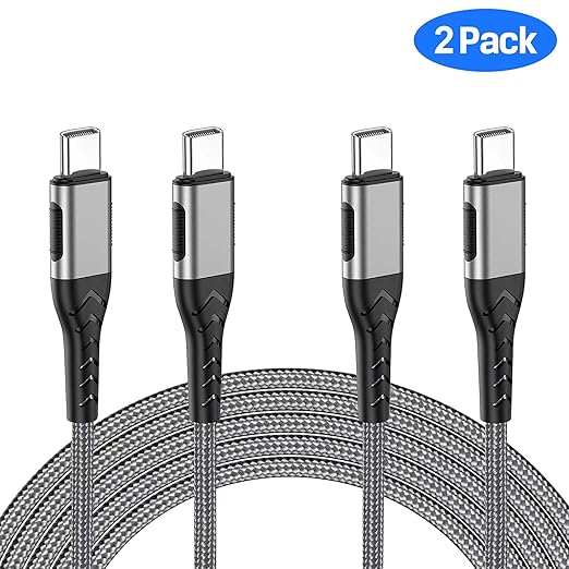 Durcord 2Pack 10ft USB C Charger Cable - 100W Fast Charging for Android/Phone/Pad, Type C to Type C Compatible with iPhone 17/16/15 Pro Plus Max Silver