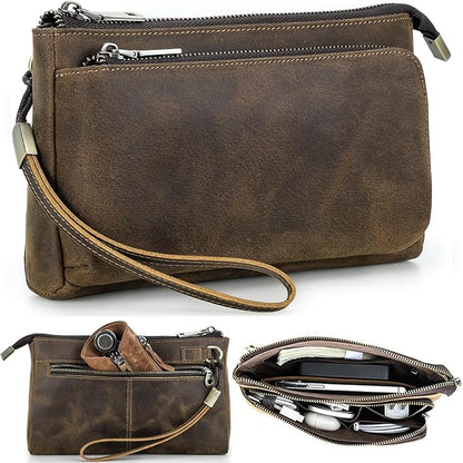 Electronic Organizer Zipper Bag Tech Kit, Top Grain Leather Handmade, Portable Compact Travel Apple Accessories Storage Pouch Fits Phone, USB Cables, Power Banks, Chargers, Hard Drive