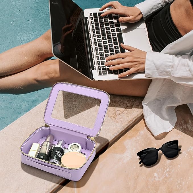 Aveniee Clear Makeup Bag Organizer, Travel Toiletry Bag Cosmetic Case for Women, Portable Make Up Skincare Pouch Car Organizer Bag with Zippers for Essentials,Lilac