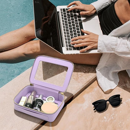 Aveniee Clear Makeup Bag Organizer, Travel Toiletry Bag Cosmetic Case for Women, Portable Make Up Skincare Pouch Car Organizer Bag with Zippers for Essentials,Lilac