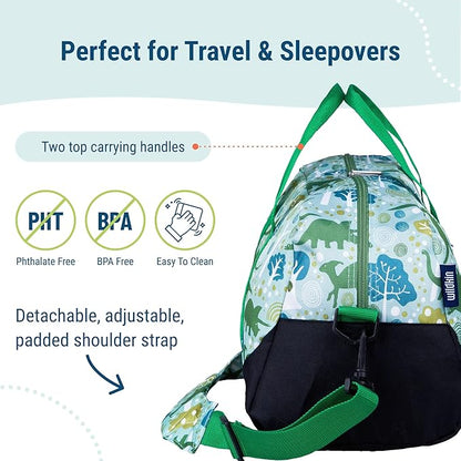 Wildkin Kids Overnighter Duffel Bag – Carry-On Size, Ideal for School & Sleepovers – Dinomite Dinosaurs