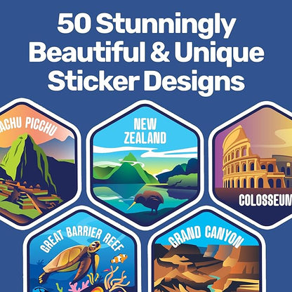 LET'S WANDER World Water Bottle with 2 Sets of 50 Waterproof Stickers - 32oz Leakproof Insulated Stainless Steel with Straw - Travel Gift Bottle (Arctic White)