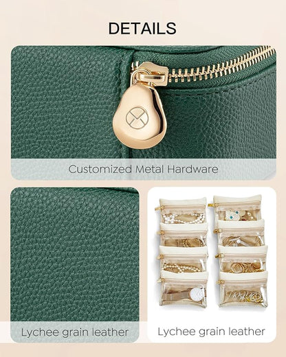 Vlando Jewelry Box with 8 Velvet Jewelry Bags Travel Jewelry Storage Box Petal Hardware Jewelry Organizer for Necklace Rings Earrings Women Gifts for Christmas Birthday-Green