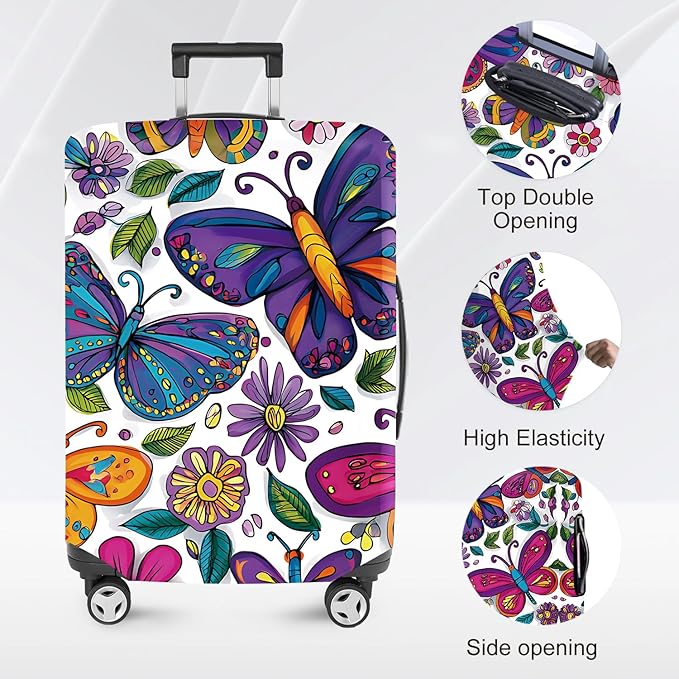 FOREVER QUEEN Colorful Butterfly Luggage Cover Suitcase Protector Suitcase Cover Anti-Scratch,Stretchable Bag Cover Washable Durable Polyester