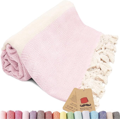 Bazaar Anatolia Turkish Beach Towel – 100% Cotton, Quick Dry, Sand Free Towel for Bathroom, Camping, Travel – Oversized 71x39 Inches – Diamond Pink