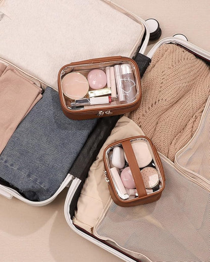 Pocmimut Clear Makeup Bag,Small Makeup Bag Travel Make Up Bag Pouch Purse Car Accessories Storage for Travel Essentials Organizers,Brown