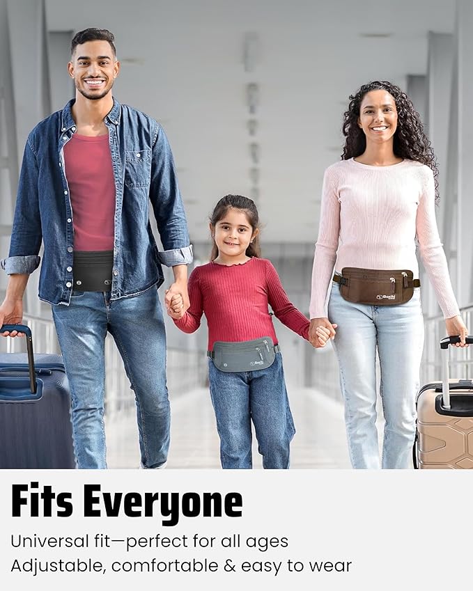 Money Belt for Travel with RFID Blocking Technology - Hidden Travel Money Pouch for Cash, Credit Cards, Passport, and Travel Valuables - Secure Water Resistant Money Belt for Men and Women - Black