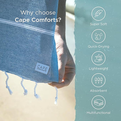 Oversized Turkish Beach Towel, Striped Pale Yellow & Powder Blue - 37'' x 67'' - Super Soft & Lightweight - Quick Dry Sand Free Travel Towels for Beach or Bath - Gifts