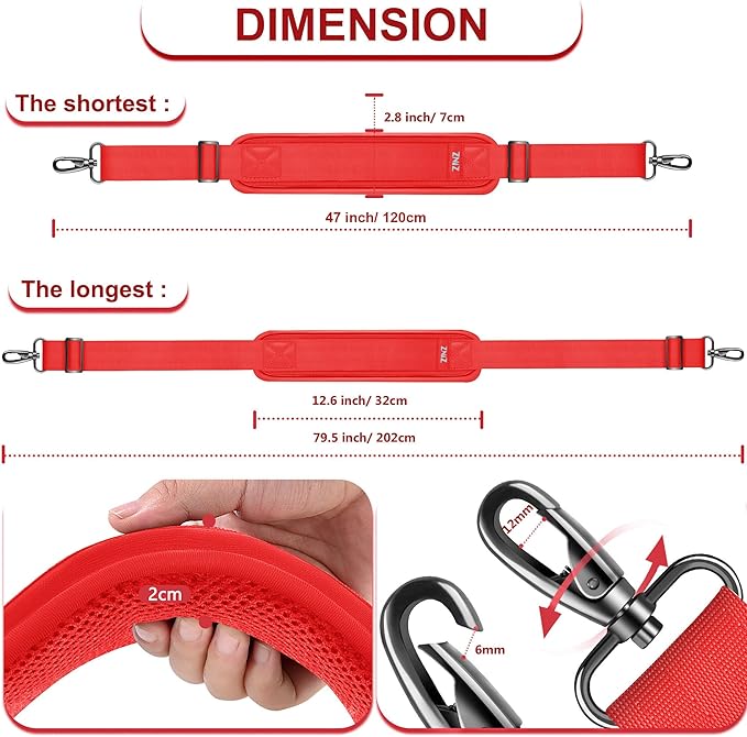 ZINZ 79.5" Universal Strap with Ultra-Thick Fixed Breathable Pad - Adjustable Heavy-Duty Shoulder Strap for Laptop, Crossbody, Luggage, Gym, Camera Bag and More - R01E01