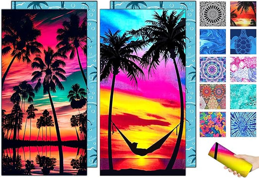 Sand Proof Microfiber Beach Towels Adult –Quick Fast Dry Beach Oversized Accessories for Travel Swimming Pool Yoga Camping Blanket Essentials Lightweight Must Haves Items Women Gifts Coconut Tree