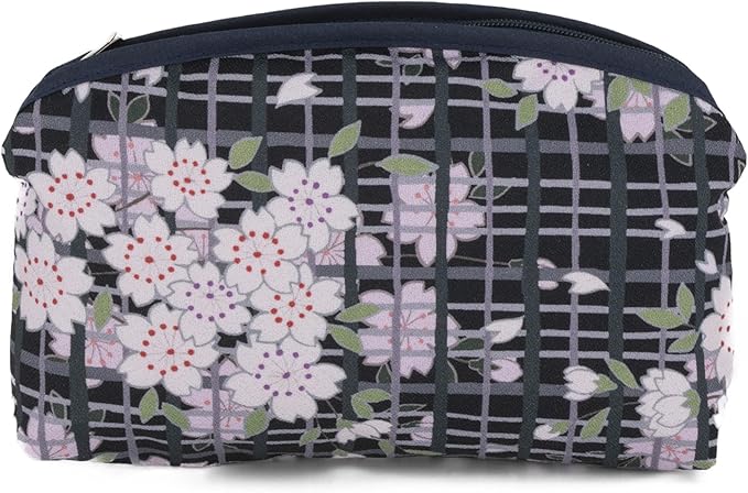 Small Makeup Bag (SAKURAKOUSHI Cherry Blossoms) Made in Japan/Cute Flower Makeup Bag,Japanese Design Flower Travel, Toiletry Travel Cosmetic Pouch for Women Girls and Man (SAKURAKOUSHI/Black)
