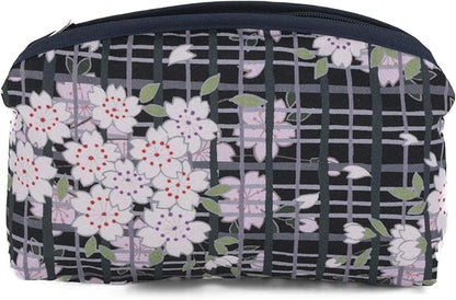 Small Makeup Bag (SAKURAKOUSHI Cherry Blossoms) Made in Japan/Cute Flower Makeup Bag,Japanese Design Flower Travel, Toiletry Travel Cosmetic Pouch for Women Girls and Man (SAKURAKOUSHI/Black)