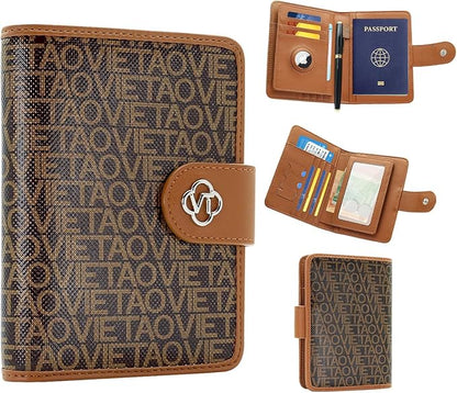 Passport Holder for Travel, RFID Blocking Leather Airtag Wallet for Women Men, Large Passport Cover Essentials Gift, Tickets, Cash, Photo, Sim Card Pen Slot - Brown