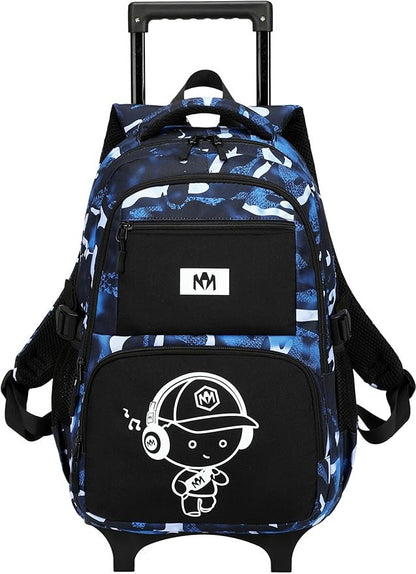 Bluboon Rolling Backpack with Wheels Kids Backpack for Boys Teens Wheeled Bookbag Kids Luggage Travel Hiking