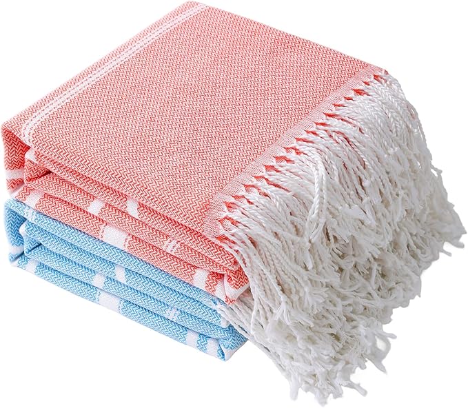 Genovega 2 Packs Oversized Cotton Turkish Beach Bath Towel Set 74"x38" Extra Large Sand Free Quick Dry Swim Camping Pool Clearance Towels Travel Blanket Adult Essentials Stripe Orange Blue