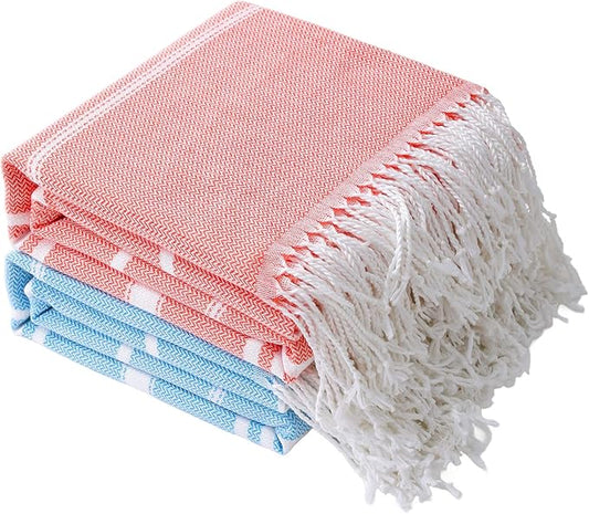 Genovega 2 Packs Oversized Cotton Turkish Beach Bath Towel Set 74"x38" Extra Large Sand Free Quick Dry Swim Camping Pool Clearance Towels Travel Blanket Adult Essentials Stripe Orange Blue