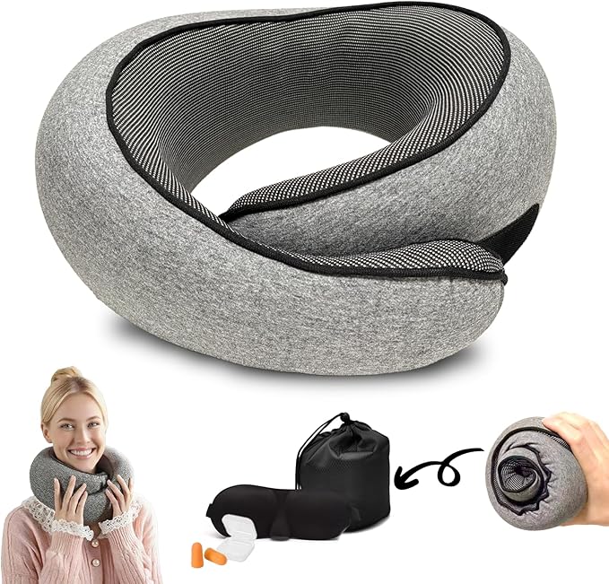 Travel Neck Pillow for Airplane, Memory Foam Travel Neck Pillow, Adults turtle neck pillow Ergonomic Support for Airplane Car Home Office Sleep, Packable Compact Portable Adults Turtle Pillows (Grey)