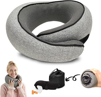 Travel Neck Pillow for Airplane, Memory Foam Travel Neck Pillow, Adults turtle neck pillow Ergonomic Support for Airplane Car Home Office Sleep, Packable Compact Portable Adults Turtle Pillows (Grey)