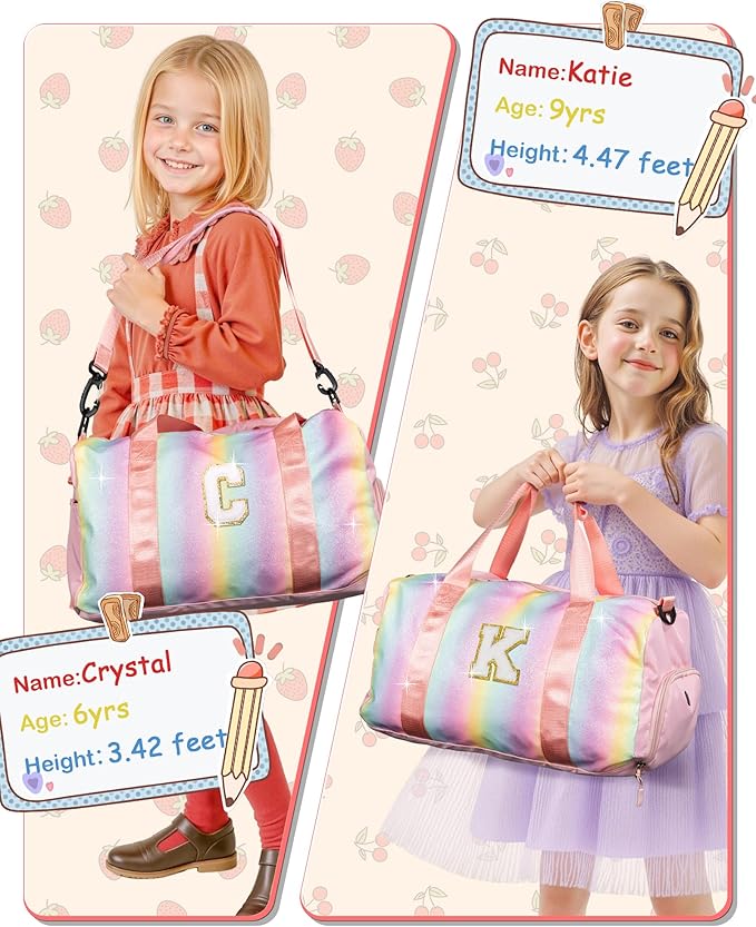 Gift Ideas for Kids Girls-Girl Gym Bag with Shoe Compartment, Kid Personalized Weekender Overnight Bags, Initial Travel Tote with Makeup Pouch, Graduation Gifts Granddaughter (Letter N)