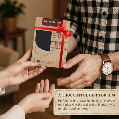 ROGUE WALLET Genuine Bison Leather Wallets for Men - RFID Blocking Curved Men's Front Pocket Wallet w/ 3 Card Slots, Plastic ID Slot, Full Billfold Section & More - Slim Wallets for Men (Black)