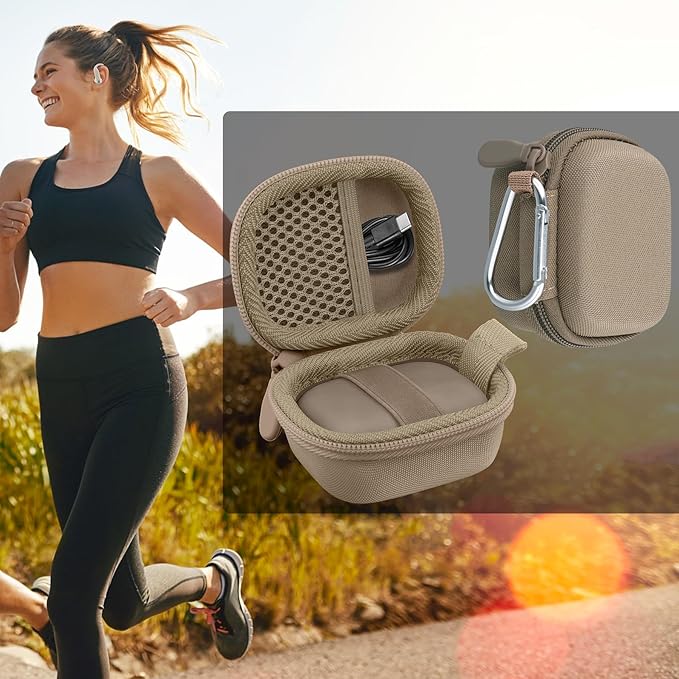 co2CREA Hard Case for Beats Powerbeats Fit with Carabiner Clip, Shockproof Earbuds Storage Box – Protective Travel Cover for Wireless Noise Cancelling Earbuds (Sand Case)