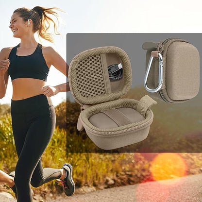 co2CREA Hard Case for Beats Powerbeats Fit with Carabiner Clip, Shockproof Earbuds Storage Box – Protective Travel Cover for Wireless Noise Cancelling Earbuds (Sand Case)