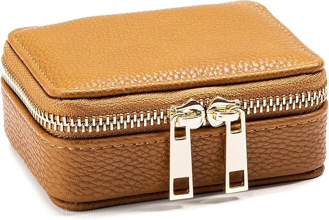 Weekly Pill Organizer 7 Day – Travel Pill Case for Vitamins & Medication, Premium Vegan Leather Pill Box with Removable Daily Compartments, Portable Supplement Organizer with Secure Zipper (Brown)