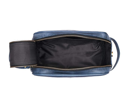 10" Premium Leather Toiletry Travel Pouch With Waterproof Lining | King-Size Handcrafted Vintage Dopp Kit By Aaron Leather Goods (Chestnut)