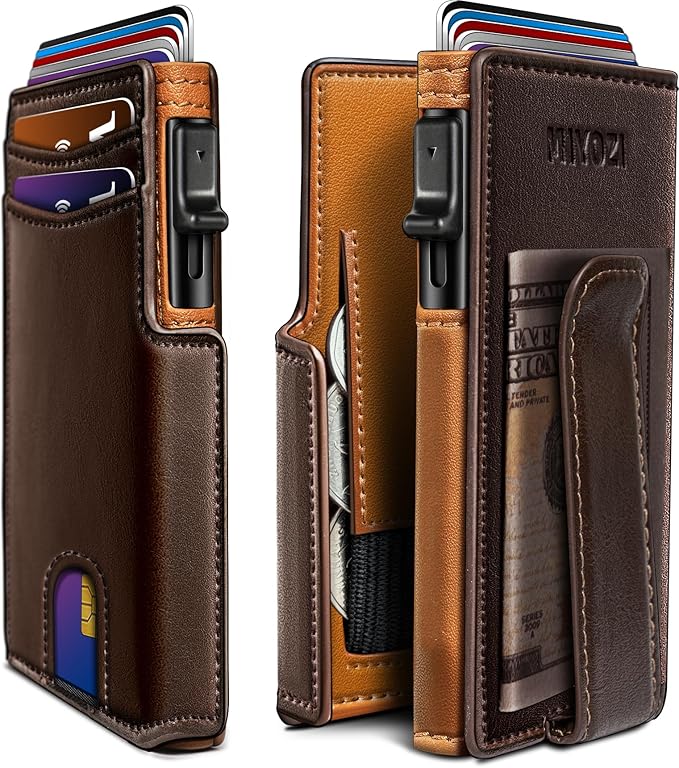 Men Wallet,with Money Clip Coins Pocket ID Window,Slim Front Pocket RFID Blocking Pop-up Card Holder 3.9"x 2.7", Gift Boxed