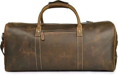 Leather Village Premium Leather Duffel Bags for Men & Women-Stylish Travel Weekender Carry-On Sports Gym Overnight Luggage Bag - 24 Inch - Olive/Army Green