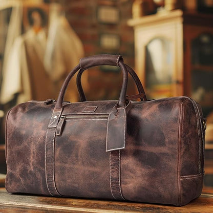 Leather Village Premium Leather Duffel Bags for Men & Women-Stylish Travel Weekender Carry-On Sports Gym Overnight Luggage Bag - 24 Inch - Rustic Brown