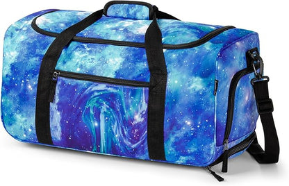 Choco Mocha Boys Galaxy Suitcase with Wheels Kids Blue Rolling Duffle Bag for Camping Teen Boys Toddler Luggage Bag for Travel, 22inch