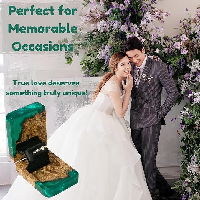 RWA Slim Engagement Ring Box for Proposal – Unique Wedding Ring Holder & Jewelry Display Case – Travel Jewelry Organizer, Ring Bearer Box, Proposal Gift, Wedding Ring Box for Ceremony, FLIP green