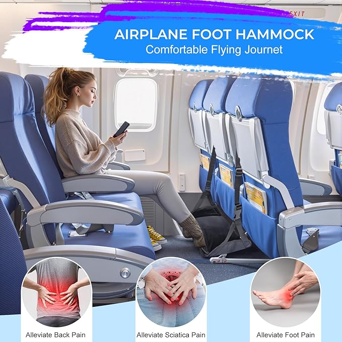 Warm Airplane Foot Hammock, Foldable Bamboo Base Foot Hammock for Plane Travel with Warm Cover, Portable Desk Foot Rest, Airplane Travel Essentials