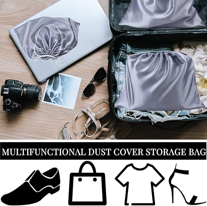 6 Pack Dust Bags for Handbags Silk Dust Cover Bag for Handbags Purses Shoes Boots, Silk Dustproof Drawstring Bag Travel Storage Pouch (Gray, 19.6 × 15.7 in)