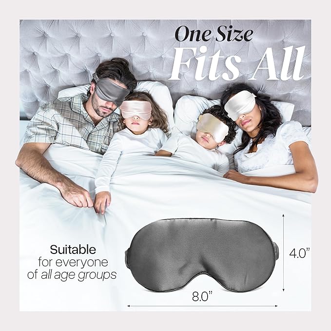 Adjustable Blackout Silk Sleep Mask - Luxurious 100% Pure Mulberry Eye Mask for Restful Sleep & Travel, Hypoallergenic, Cooling, for Women & Men, Grade 6A Silk (Charcoal Grey)