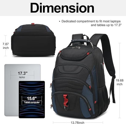 Boavan Laptop Backpack for men, 17.3 inch Laptop Bag with USB Port, Waterproof Travel Work Backpack Purse, Anti-Theft Teacher Nurse Doctor Casual Bookbags Office Business backpack，Black&Classic Navy