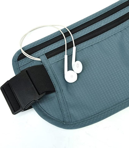 RFID Blocking Money Belt for Men Women, Slim Fanny Pack for Travel，Running,Conceal Waist Wallet for Passport Holder,Phone,Cash(Black Turquoise)