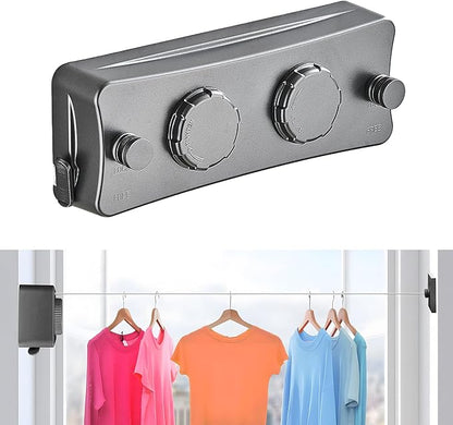 JOOM Retractable Clothesline Heavy Duty Clothes Drying Laundry Line Wall Mounted Easy Hanging Clothes Drying Laundry Line Retracting Hanging Lock to Prevent Sagging (Two line,Grey)