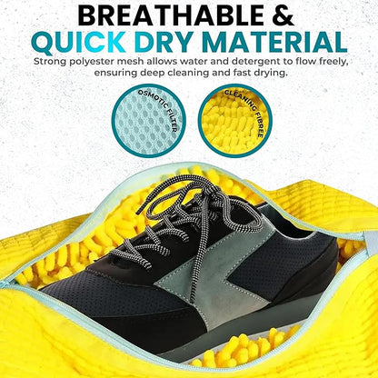 XXL Shoe Washing Machine Bag - 2 Pcs Set - 360° Resuable Shoe Bag for Washing Machine and Dryer - Wrap Shoe Washing Bag for Sneakers, Boots & Delicate Footwear (Yellow)