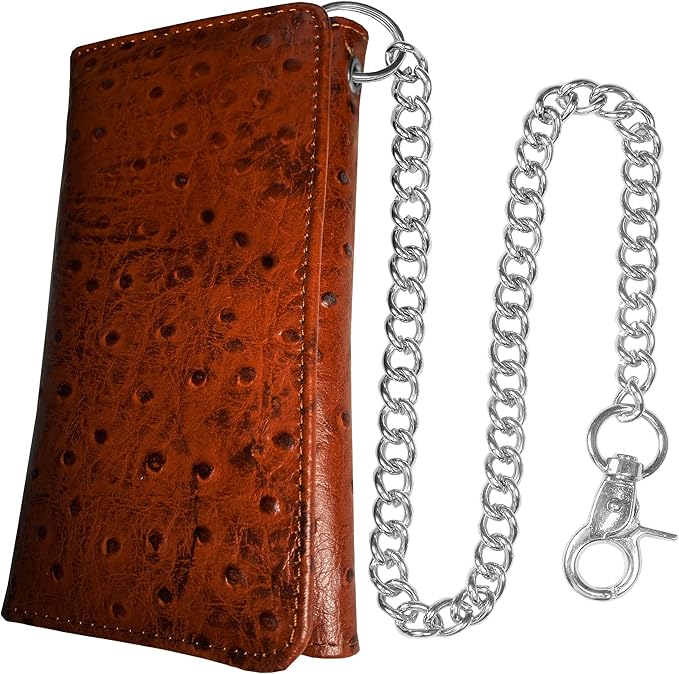 IBRO VINTAGE Motorcycle Chain Wallet for Men – Premium Cowhide Leather, RFID Tri-Fold Biker Wallet with Heavy Duty Chain for Bikers Truckers & Hunters, Credit Card Money Organizer Long Wallet