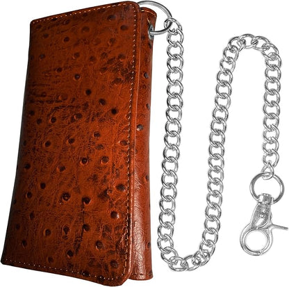 IBRO VINTAGE Motorcycle Chain Wallet for Men – Premium Cowhide Leather, RFID Tri-Fold Biker Wallet with Heavy Duty Chain for Bikers Truckers & Hunters, Credit Card Money Organizer Long Wallet