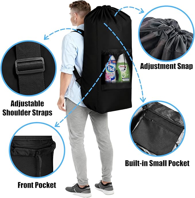 Laundry Backpack,120L Large Backpack Laundry Bag with Adjustable Shoulder Straps and Mesh Pocket, Durable Nylon Travel Laundry Bags Drawstring for College Dorm Essentials Laundromat Apartment Camping